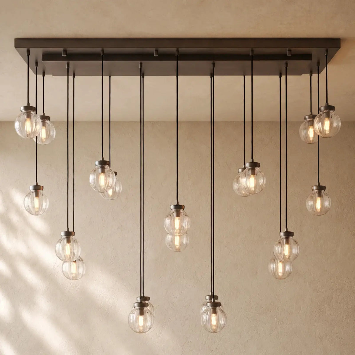 Pearly Rectangular Chandelier - Bronze / 54’’