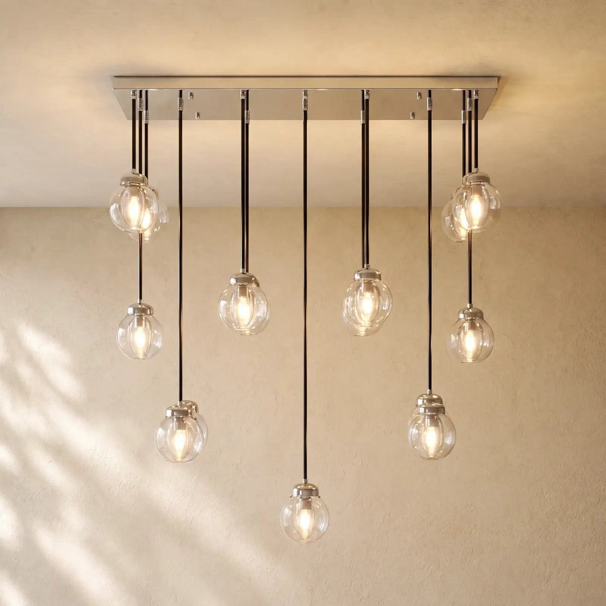 Pearly Rectangular Chandelier - Satin Nickel / 36’’