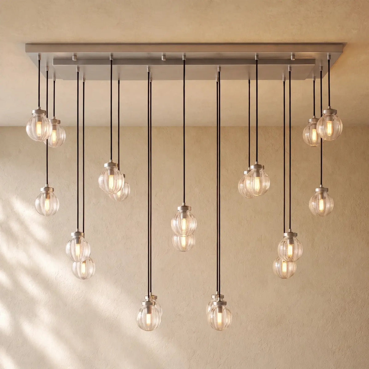 Pearly Rectangular Chandelier - Satin Nickel / 54’’