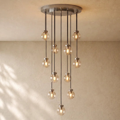 Pearly Round Chandelier - 22’’ / Satin Nickel