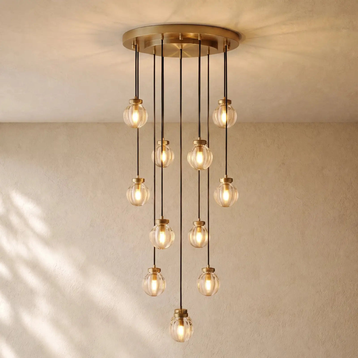 Pearly Round Chandelier - 22’’ / Vintage Brass
