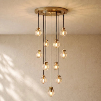 Pearly Round Chandelier - 22’’ / Vintage Brass