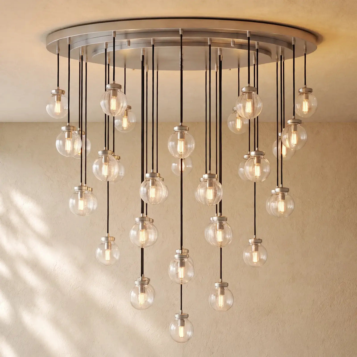 Pearly Round Chandelier - 38’’ / Vintage Brass