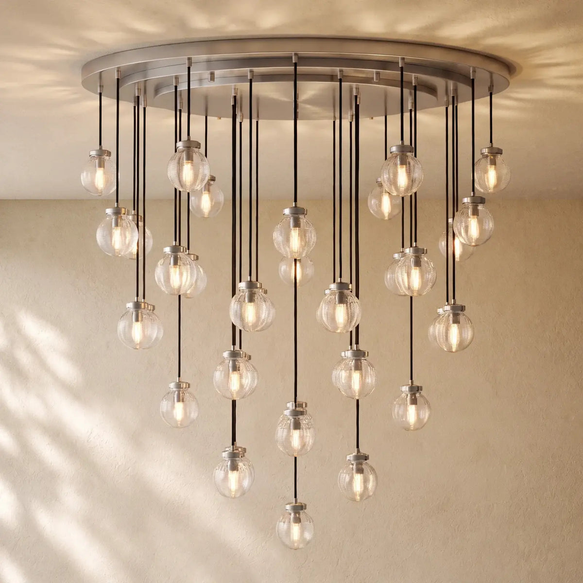 Pearly Round Chandelier - 48’’ / Satin Nickel
