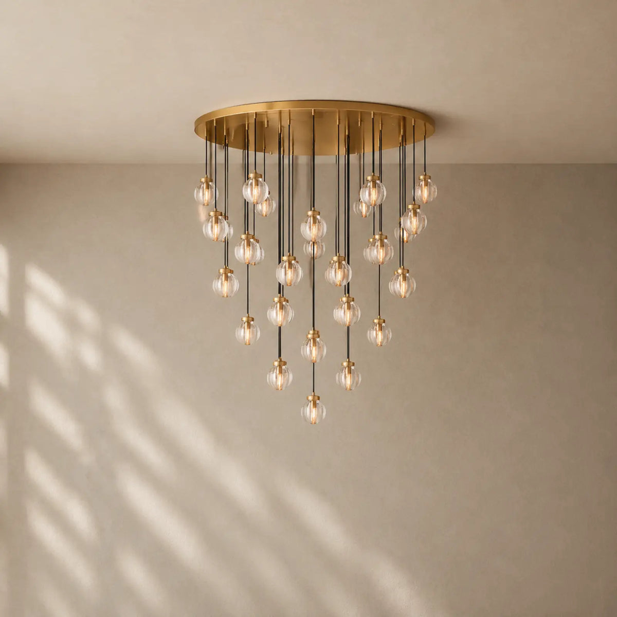 Pearly Round Chandelier - 48’’ / Vintage Brass