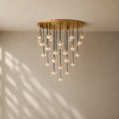 Pearly Round Chandelier - 48’’ / Vintage Brass