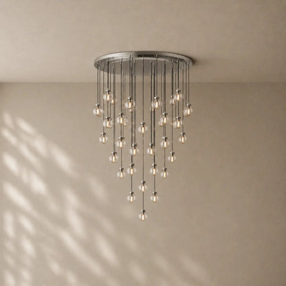 Pearly Round Chandelier - 60’’ / Satin Nickel