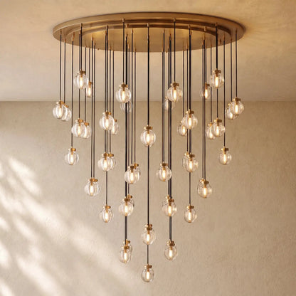 Pearly Round Chandelier - 60’’ / Vintage Brass