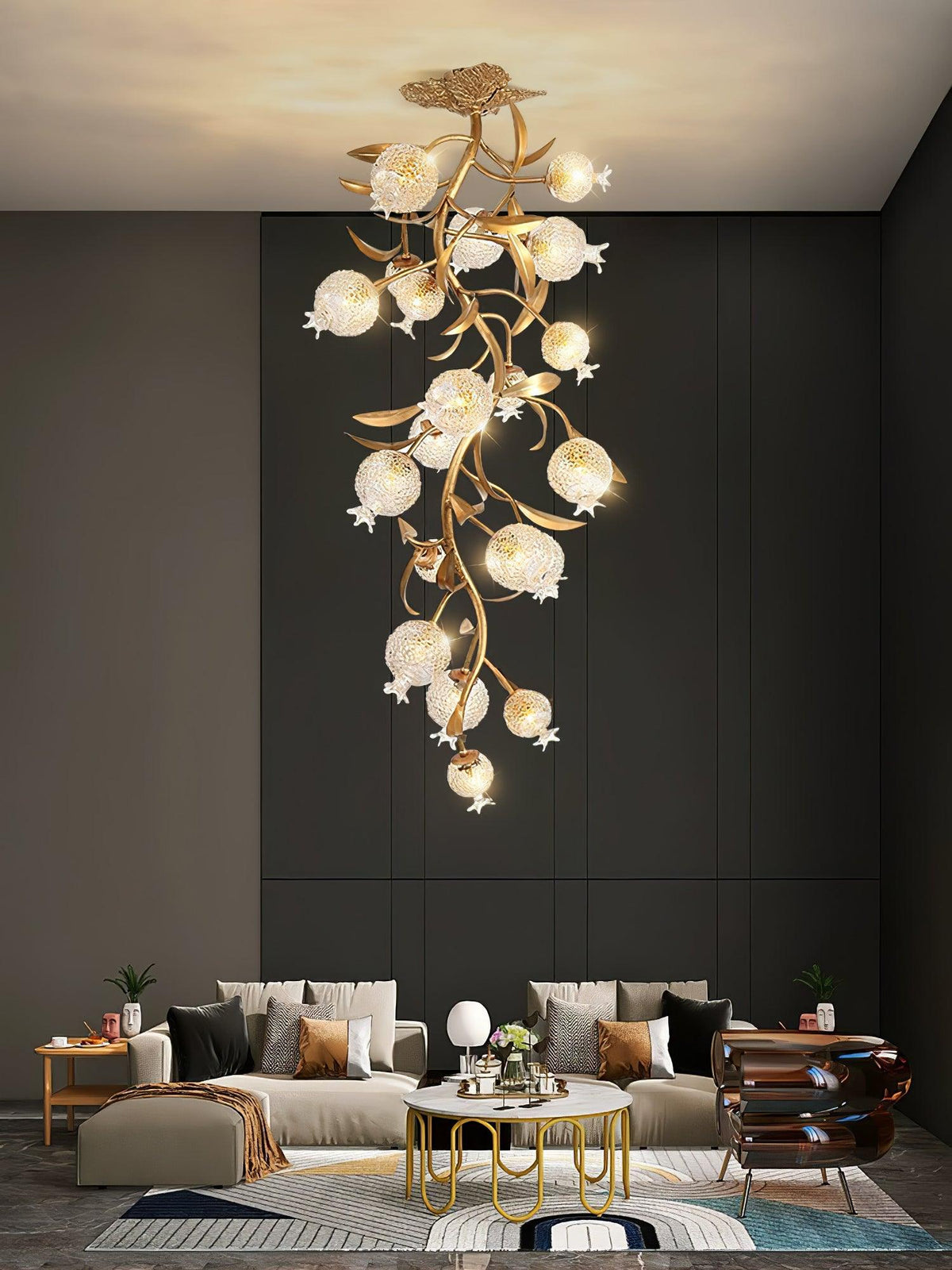 Pomegranate Brass Branch Chandelier - ∅ 19.7″ x H 51.2″ / Dia 50cm x H 130cmDark Coppereverlamps