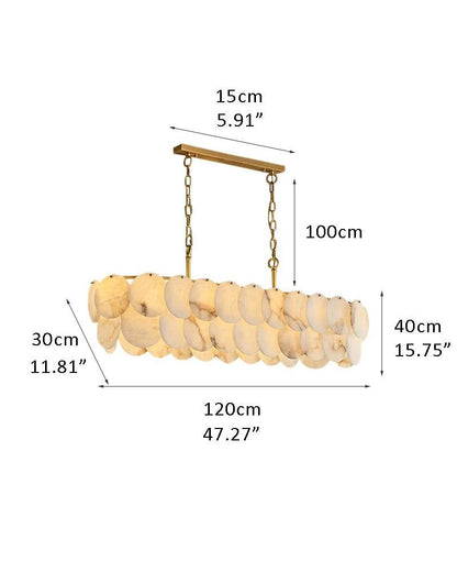 Rectangular Alabaster Chandelier Dia 100/120 with Round Shell Piece String Ceiling for Dining room - L120*W30*H40CM/L47.24*W11.81*H15.75"White + Brasseverlamps