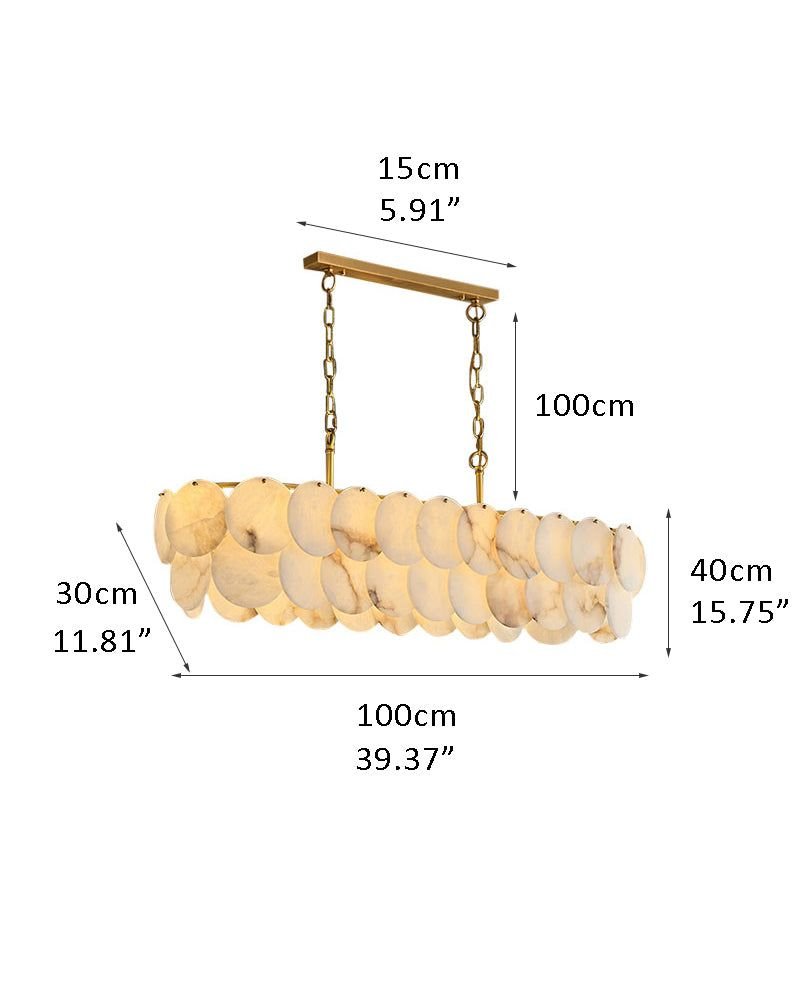 Rectangular Alabaster Chandelier Dia 100/120 with Round Shell Piece String Ceiling for Dining room - L100*W30*H40CM/L39.37*W11.81*H15.75"White + Brasseverlamps