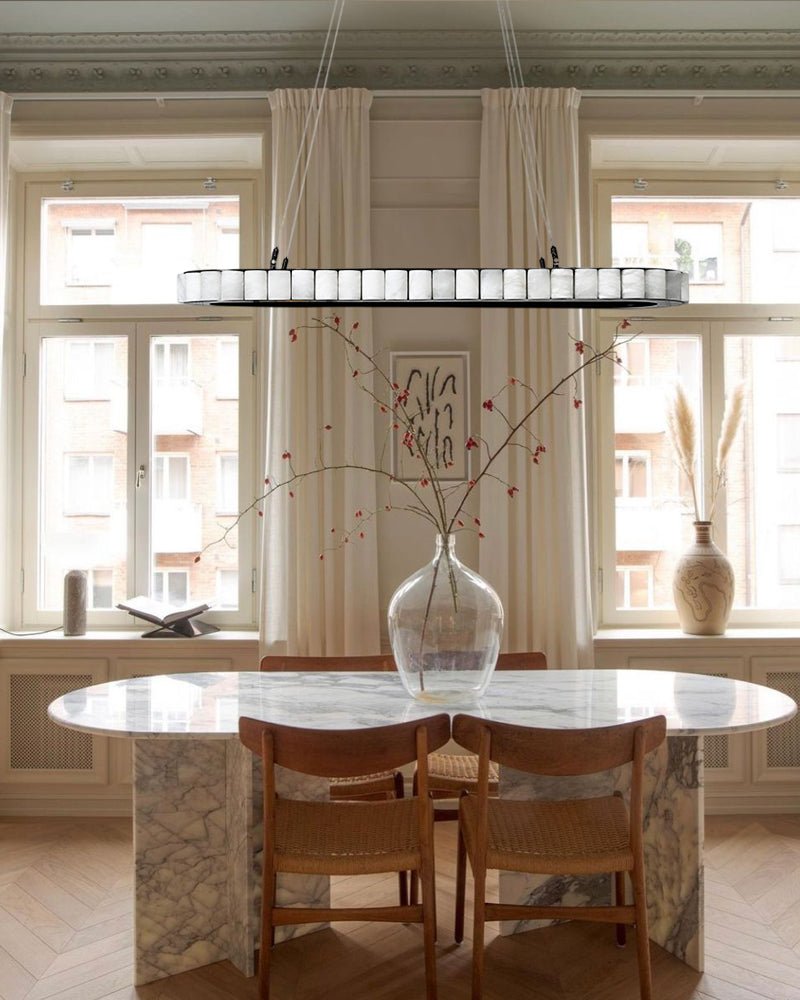 Ring Alabaster Oval Chandelier for Kitchen Island - L80*W30*H7CM/L31.5"*W11.8"*H2.8"Black + Whiteeverlamps