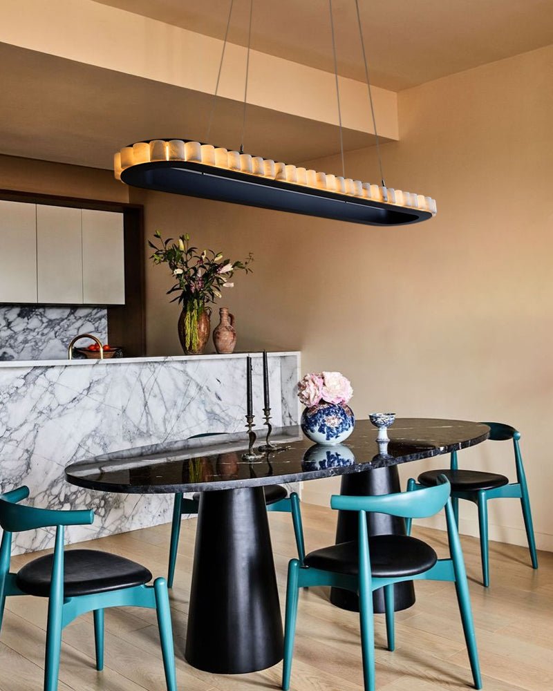 Ring Alabaster Oval Chandelier for Kitchen Island - L80*W30*H7CM/L31.5"*W11.8"*H2.8"Black + Whiteeverlamps