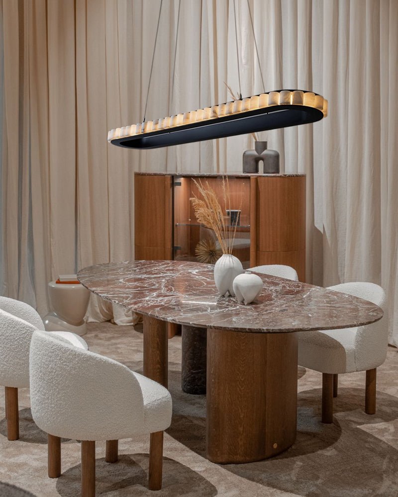 Ring Alabaster Oval Chandelier for Kitchen Island - L80*W30*H7CM/L31.5"*W11.8"*H2.8"Black + Whiteeverlamps