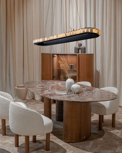Ring Alabaster Oval Chandelier for Kitchen Island - L80*W30*H7CM/L31.5"*W11.8"*H2.8"Black + Whiteeverlamps