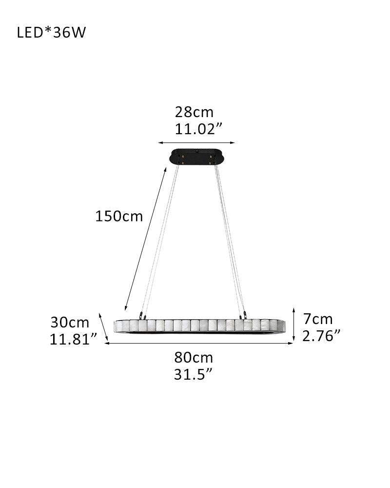 Ring Alabaster Oval Chandelier for Kitchen Island - L80*W30*H7CM/L31.5"*W11.8"*H2.8"Black + Whiteeverlamps