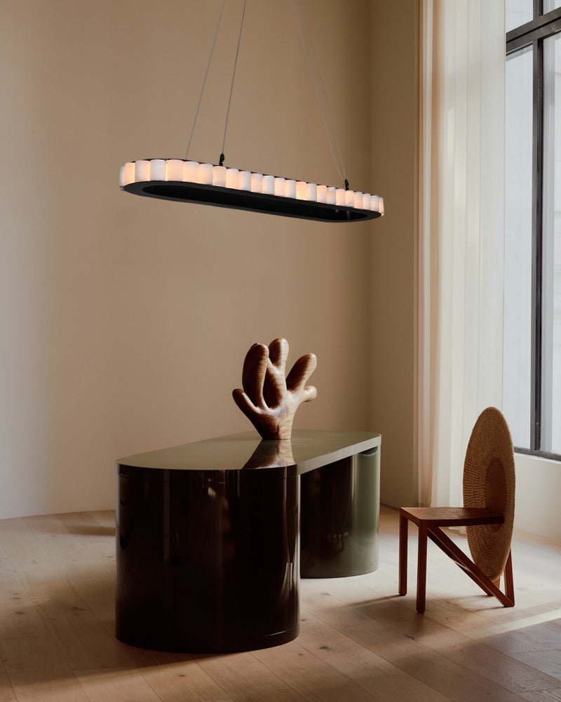 Ring Alabaster Oval Chandelier for Kitchen Island - L80*W30*H7CM/L31.5"*W11.8"*H2.8"Black + Whiteeverlamps