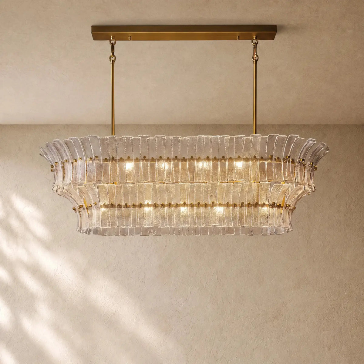 Romanion Glass Linear Chandelier - Antiqued Brass / 54’’ / Clear
