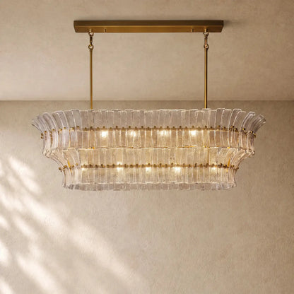 Romanion Glass Linear Chandelier - Antiqued Brass / 54’’ / Clear