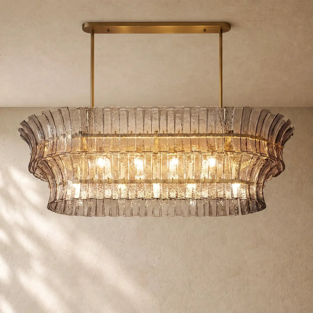 Romanion Glass Linear Chandelier - Antiqued Brass / 54’’ / Smoke