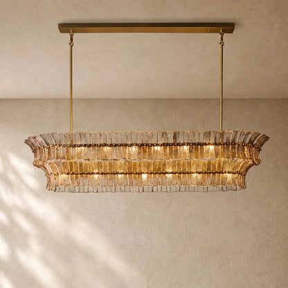 Romanion Glass Linear Chandelier - Antiqued Brass / 72’’ / Smoke
