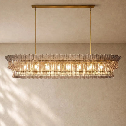 Romanion Glass Linear Chandelier - Antiqued Brass / 90’’ / Clear