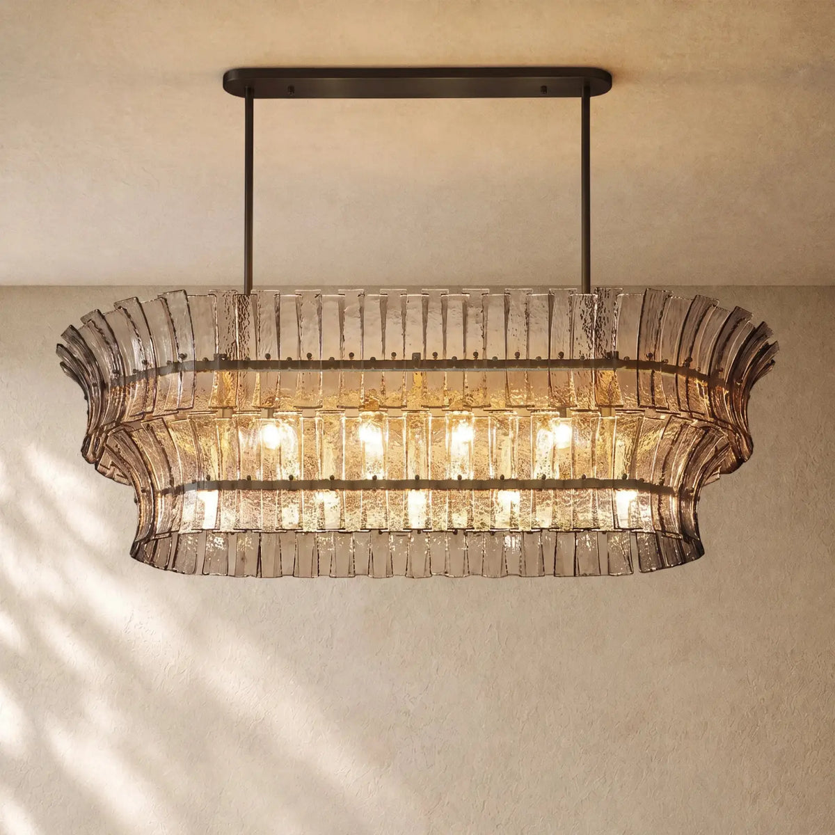 Romanion Glass Linear Chandelier - Bronze / 54’’ / Clear