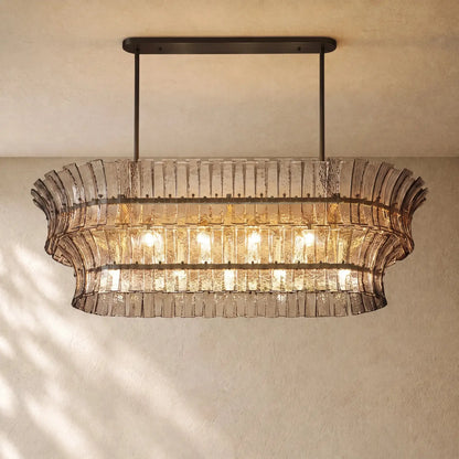 Romanion Glass Linear Chandelier - Bronze / 54’’ / Clear