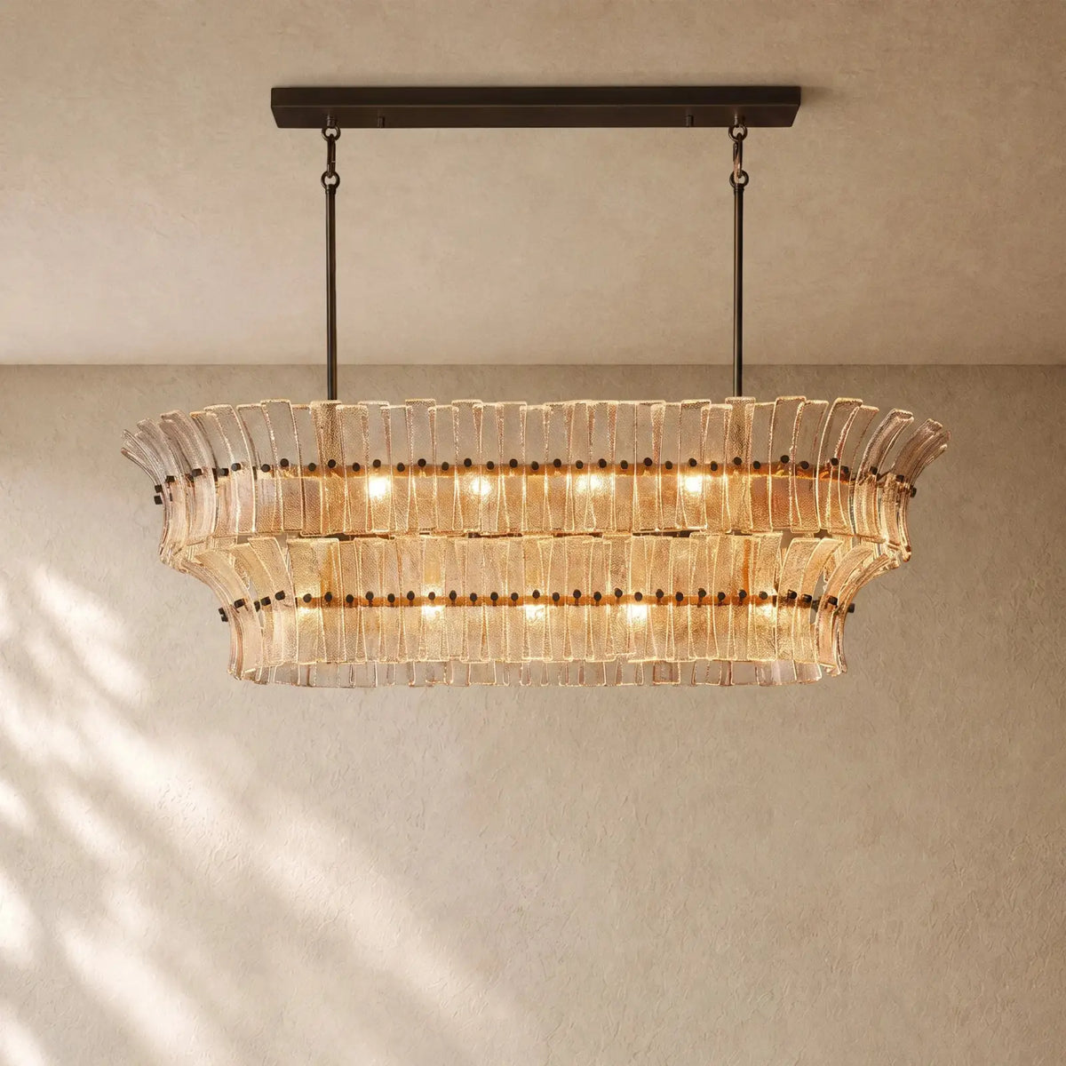 Romanion Glass Linear Chandelier - Bronze / 54’’ / Smoke