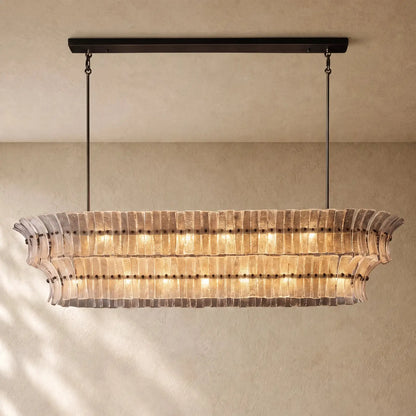Romanion Glass Linear Chandelier - Bronze / 72’’ / Clear