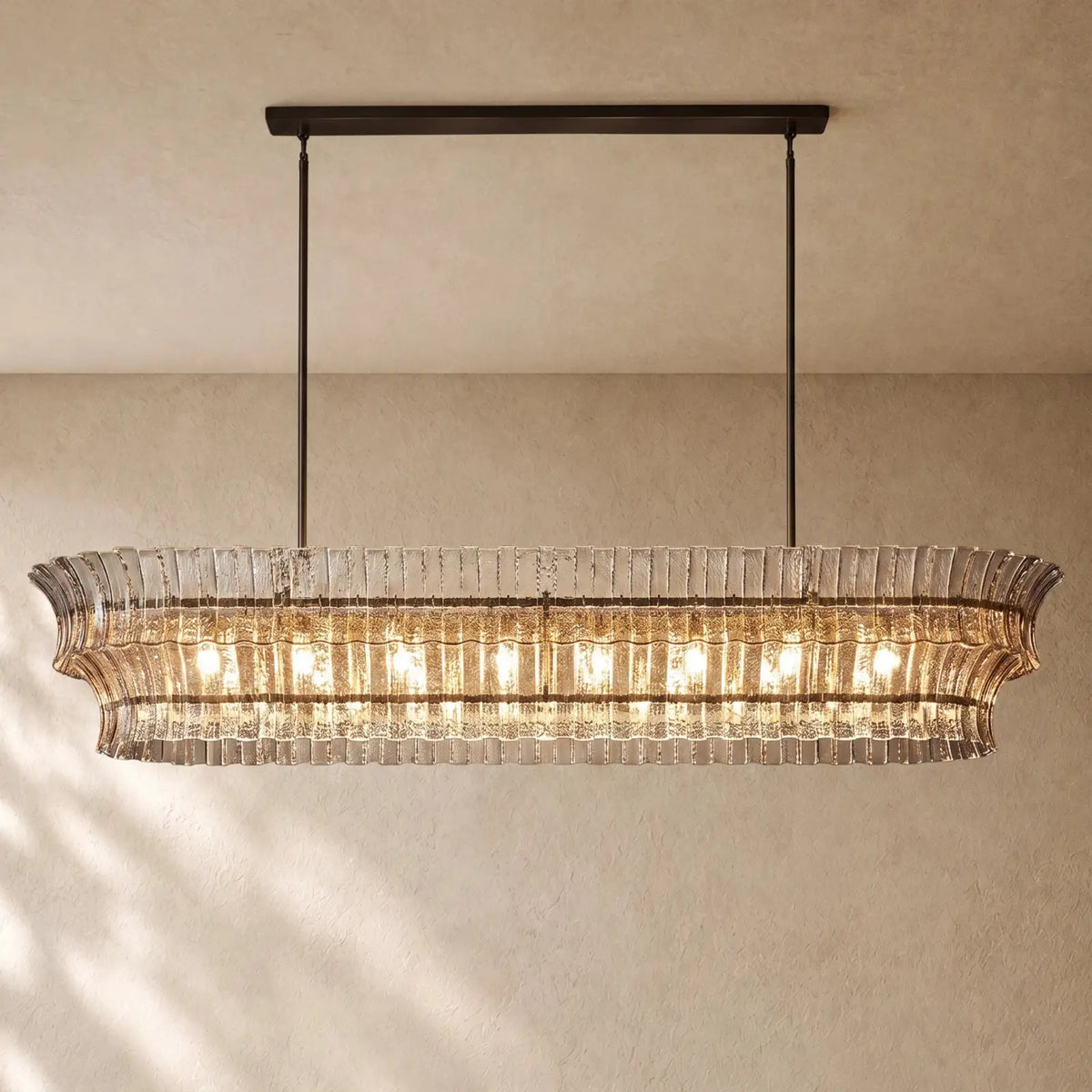 Romanion Glass Linear Chandelier - Bronze / 90’’ / Clear
