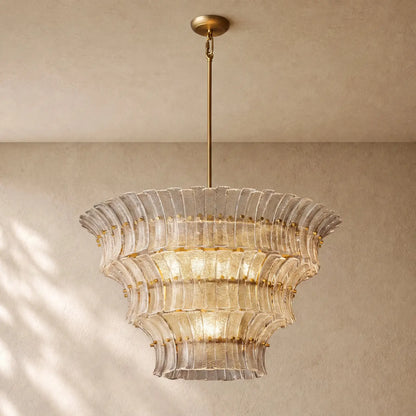 Romanion Glass Round Chandelier - Antiqued Brass / 36’’ / Clear