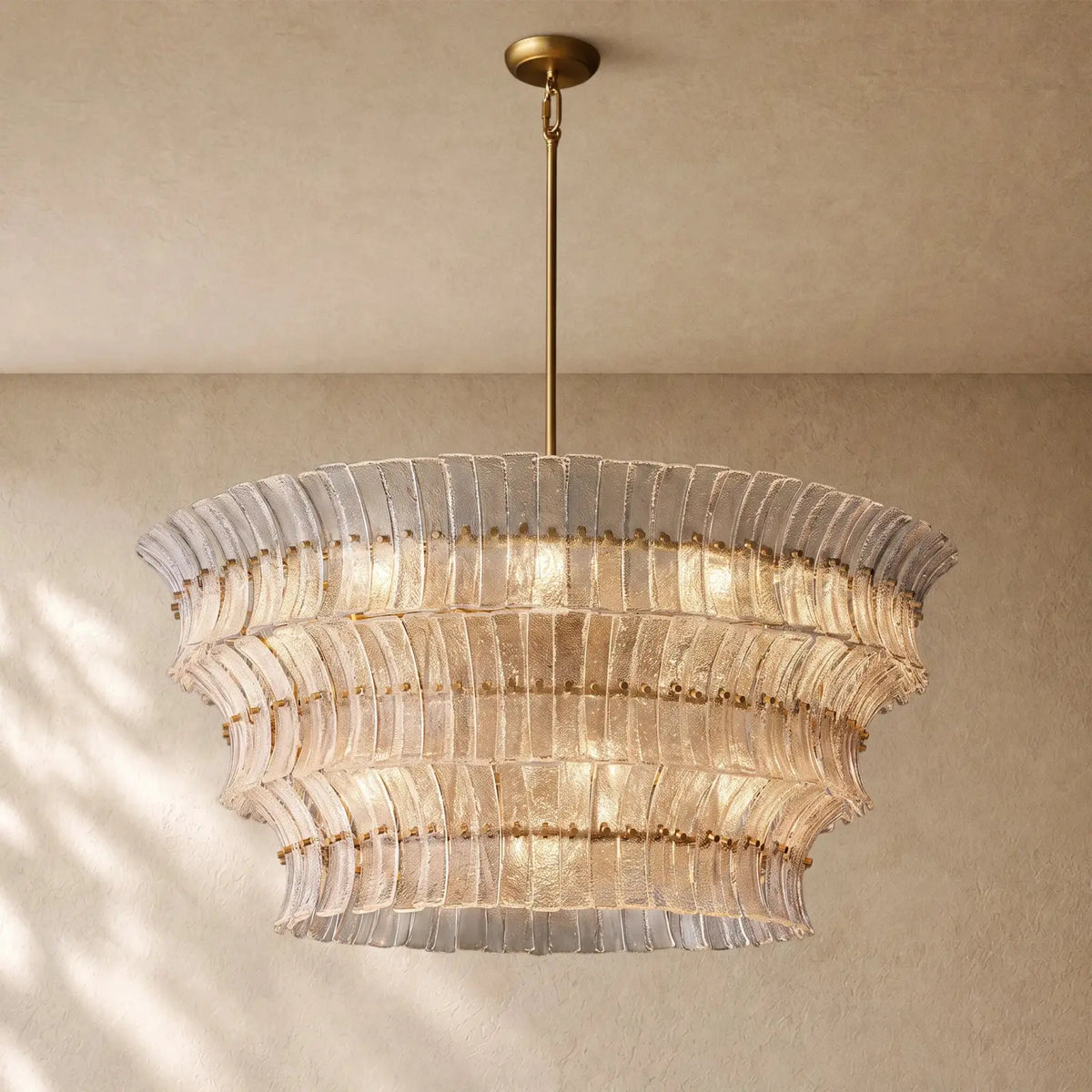 Romanion Glass Round Chandelier - Antiqued Brass / 48’’ / Clear