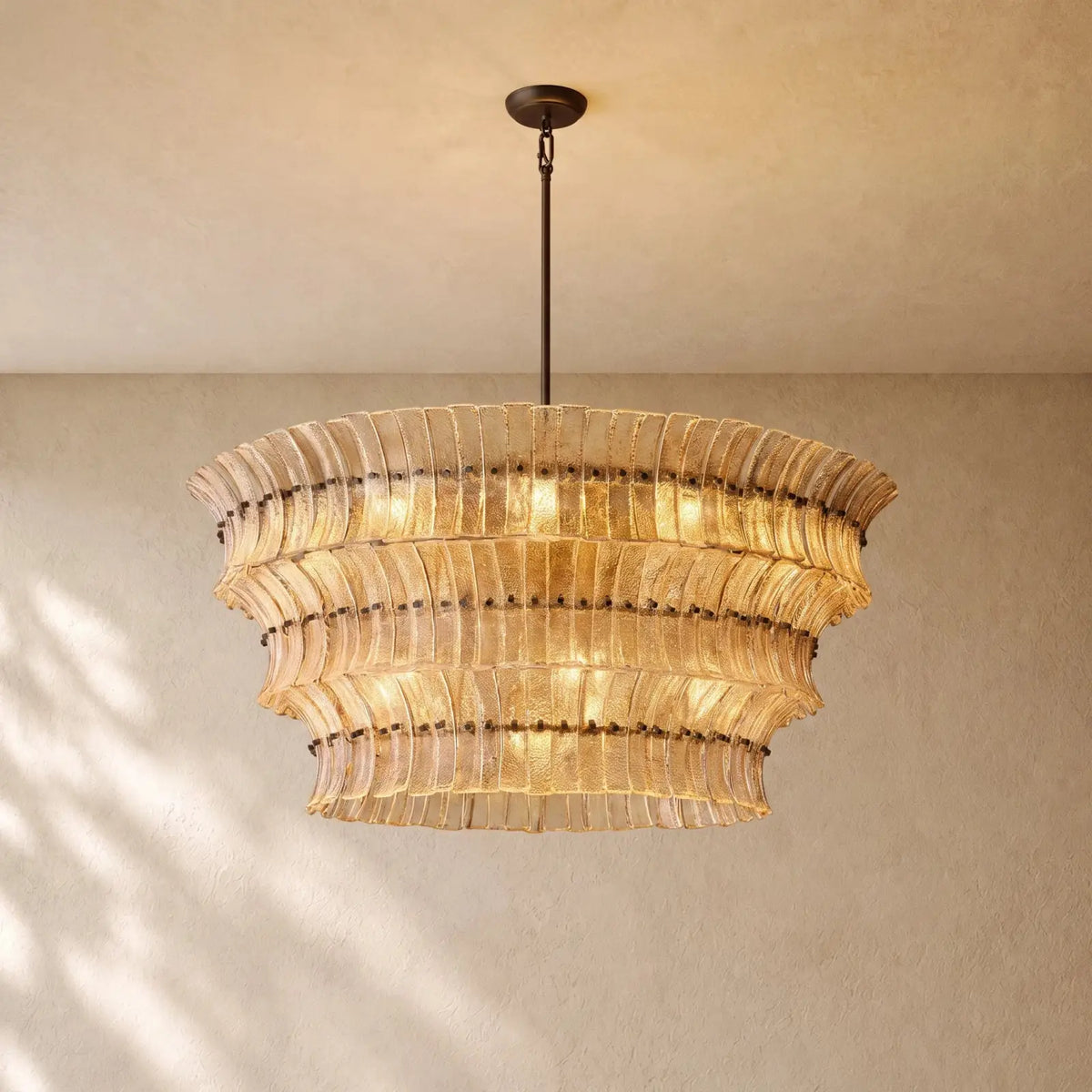 Romanion Glass Round Chandelier - Antiqued Brass / 48’’ / Smoke