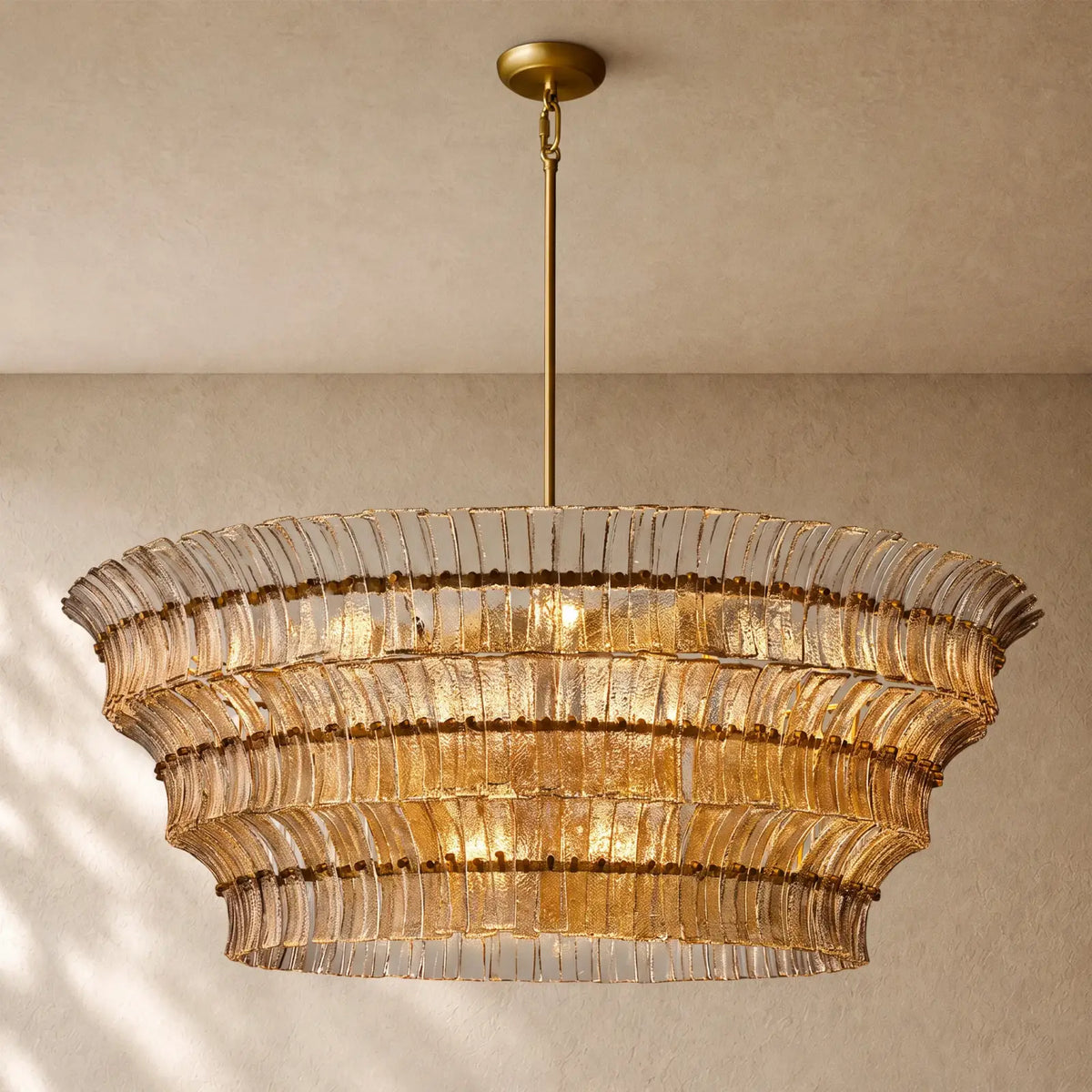 Romanion Glass Round Chandelier - Antiqued Brass / 60’’ / Smoke