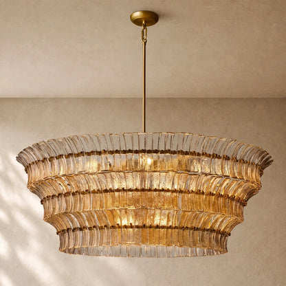 Romanion Glass Round Chandelier - Antiqued Brass / 60’’ / Smoke