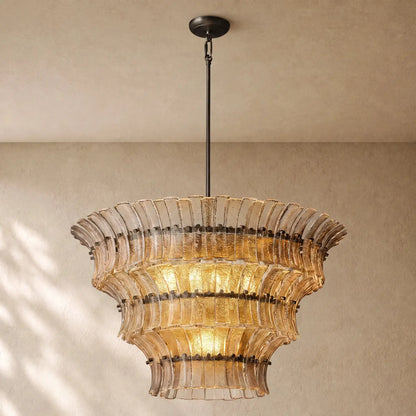 Romanion Glass Round Chandelier - Bronze / 36’’ / Smoke