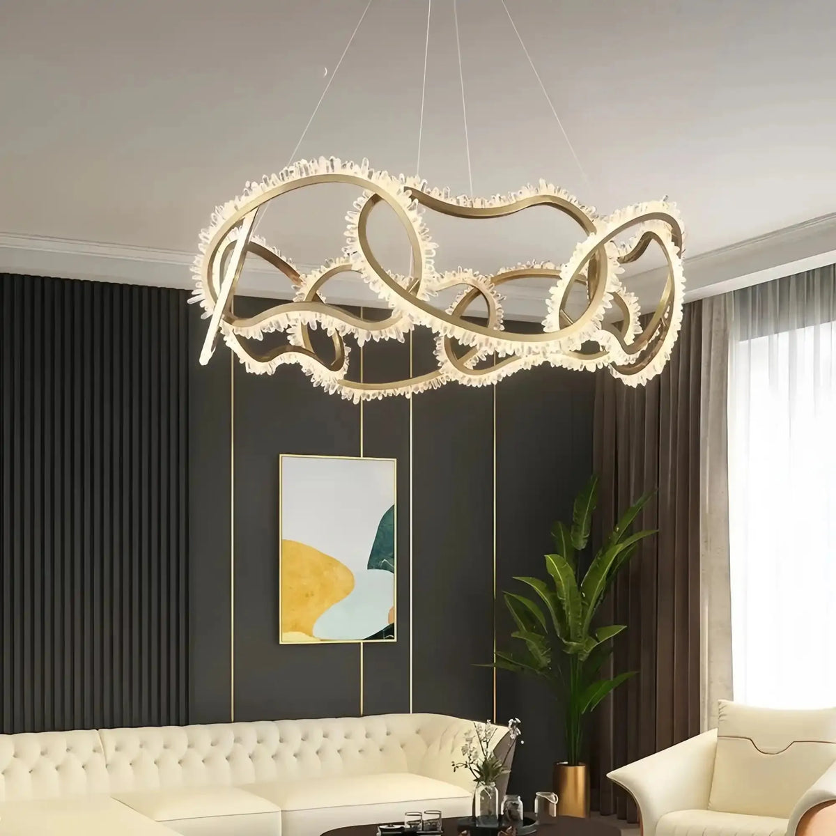Rose Rock Crystal Multi - ring Chandelier Modern Chandelier Restaurant - everlamps
