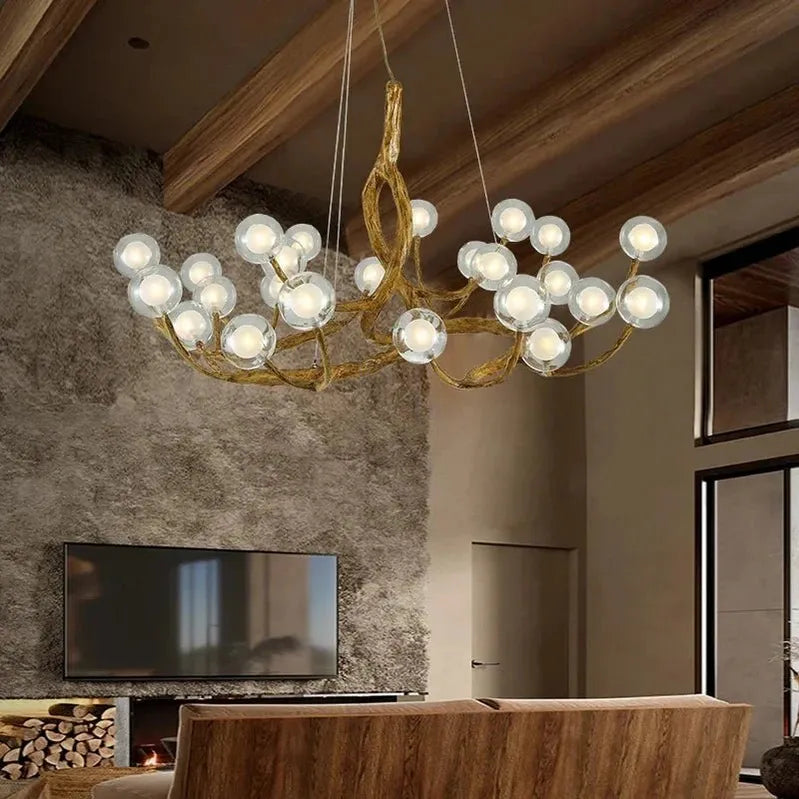 Rustic Farmhouse Branch Chandelier with Glass Orbs - 16 LightsWarm Light 2700Keverlamps