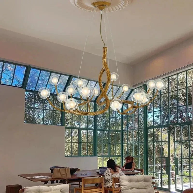 Rustic Farmhouse Branch Chandelier with Glass Orbs - 16 LightsWarm Light 2700Keverlamps