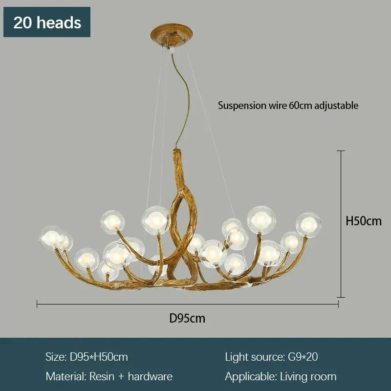Rustic Farmhouse Branch Chandelier with Glass Orbs - 16 LightsWarm Light 2700Keverlamps