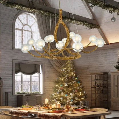 Rustic Farmhouse Branch Chandelier with Glass Orbs - 16 LightsWarm Light 2700Keverlamps