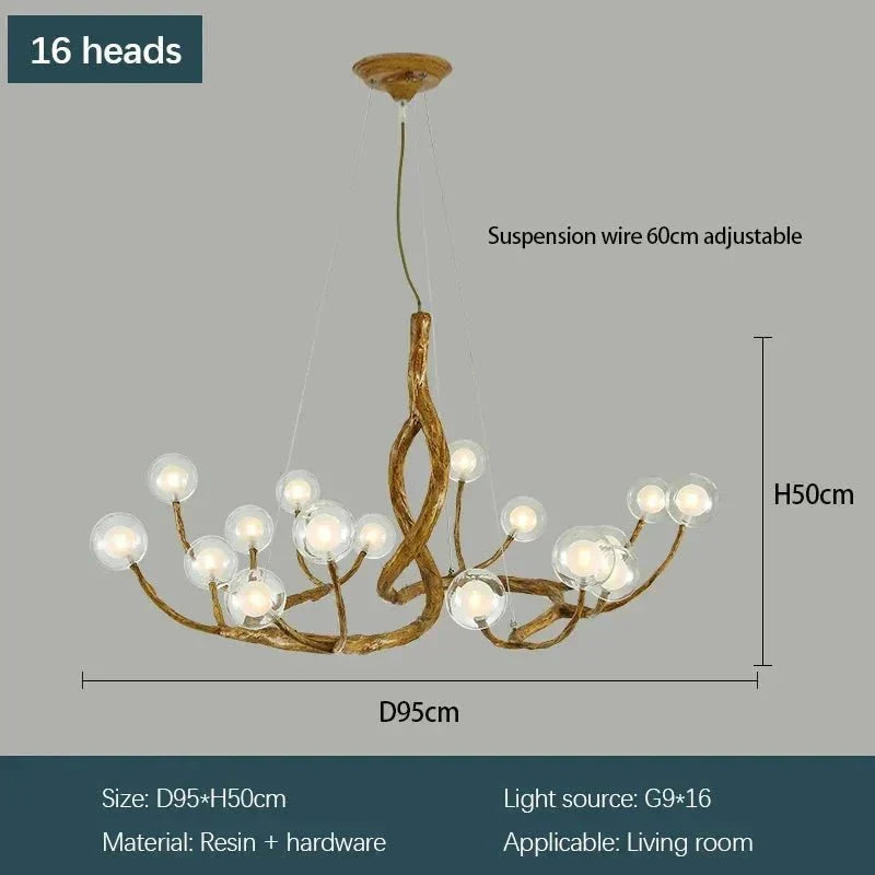 Rustic Farmhouse Branch Chandelier with Glass Orbs - 16 LightsWarm Light 2700Keverlamps