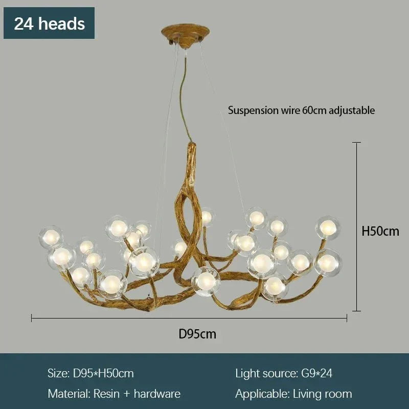 Rustic Farmhouse Branch Chandelier with Glass Orbs - 16 LightsWarm Light 2700Keverlamps