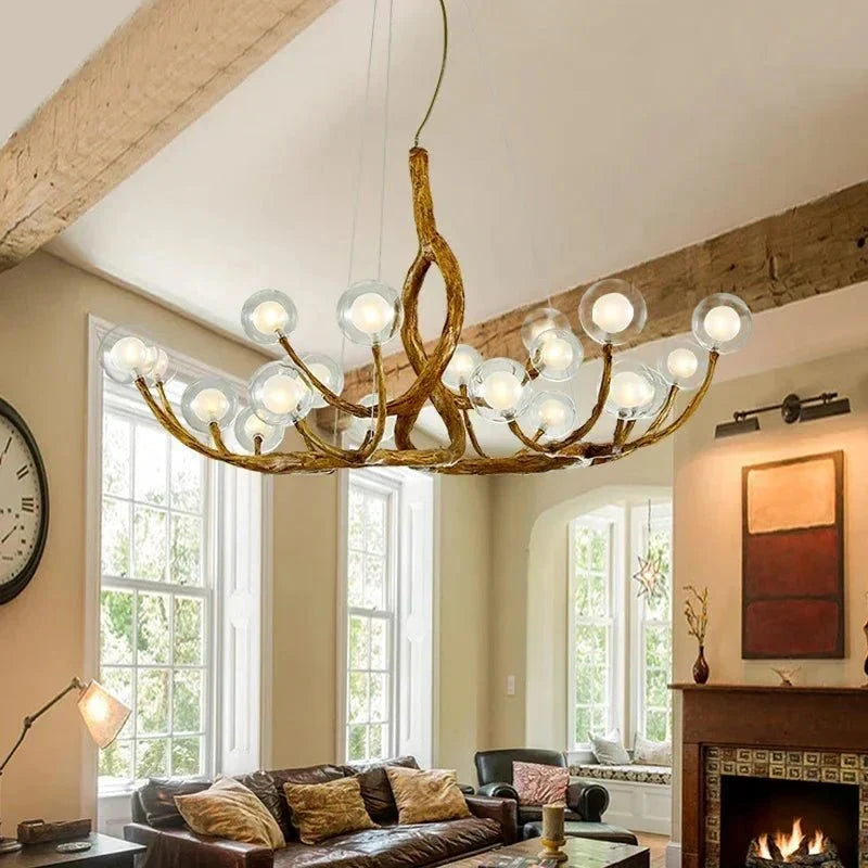 Rustic Farmhouse Branch Chandelier with Glass Orbs - 16 LightsWarm Light 2700Keverlamps