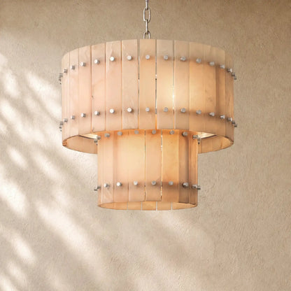 San Marcon Alabaster Two-Tier Round Chandelier