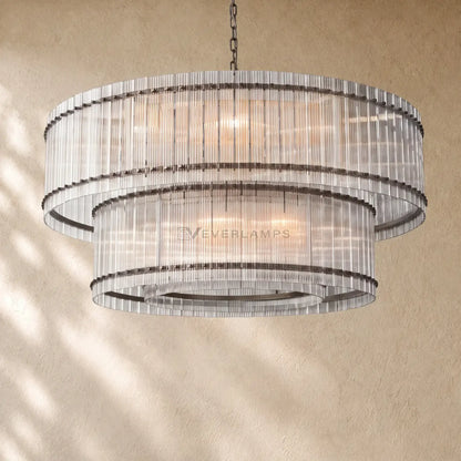 San Marcon Glass Two-Tier Round Chandelier