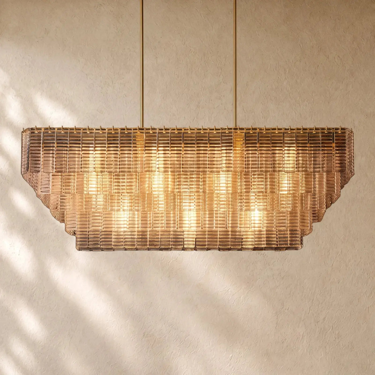 Sirena Glass Rectangular Chandelier - 59’’ / Lacquered Burnished Brass / Clear