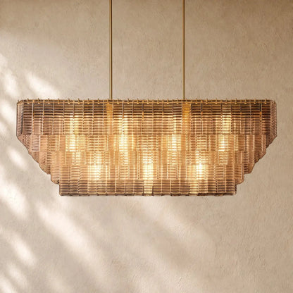 Sirena Glass Rectangular Chandelier - 59’’ / Lacquered Burnished Brass / Clear