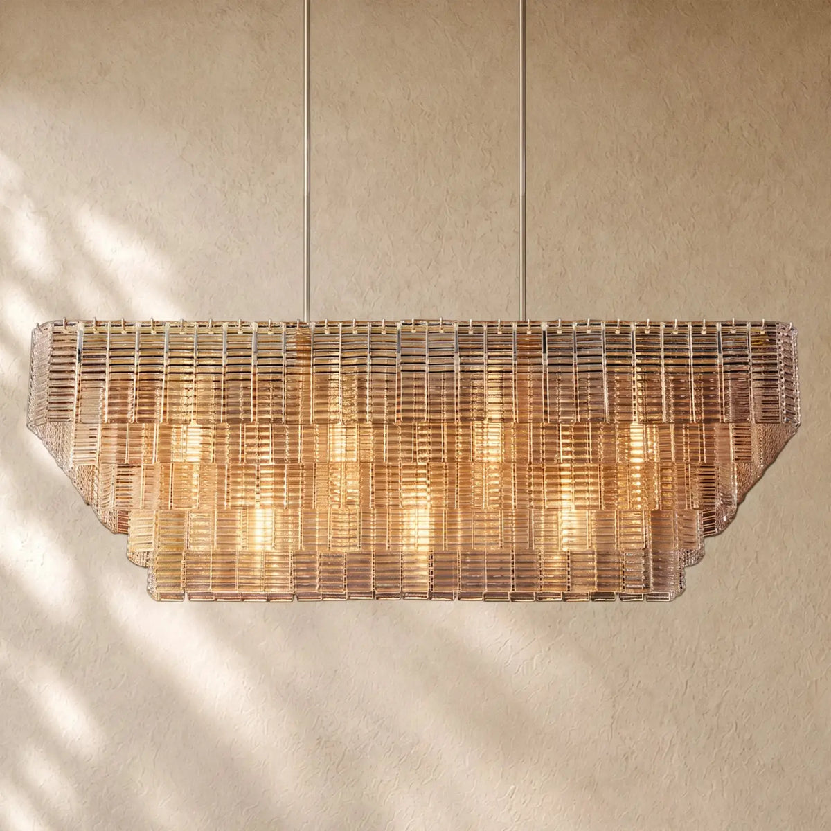 Sirena Glass Rectangular Chandelier - 59’’ / Satin Nickel / Clear